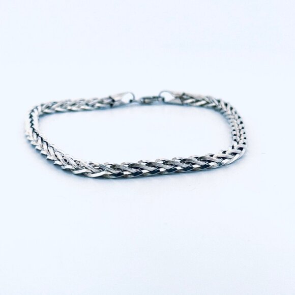 Estate Sterling Silver 925 Braided Chain Bracelet 8" Unisex Italy, Lobster Claw - Picture 2 of 10